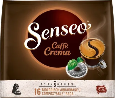 A package of Senseo Caffè Crema coffee pads.
