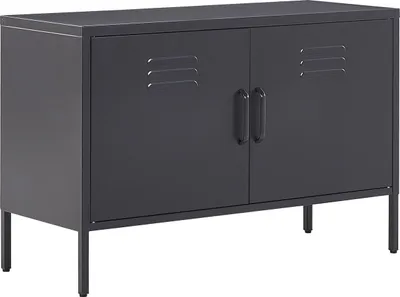 Produktbild von BELIANI Metallschrank Schwarz Stahl 100 x 40 x 65 cm Sideboard mit hohen Füßen Türen Griffen Regalboden Wohnzimmer Büro Arbeitszimmer Flur Bad
