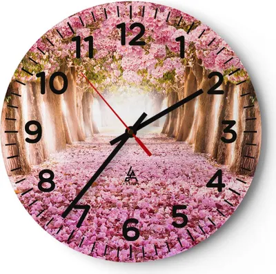 Produktbild von Wanduhr - Rund - Glasuhr - Baum Blumen Kirsche Natur - 40x40cm - Schleichendes Uhrwerk - Lautlos - zum Aufhängen bereit - Dekoration Modern - Wanddekoration aus Glas - C4AR40x40-2794
