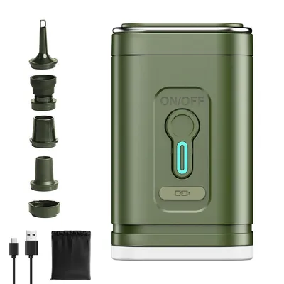 Produktbild von Elektrische Luftpumpe 480L/min, kabellose Akku Mini Pumpe mit LED Licht, 5 Düsen, schnelles Aufpumpen & Ablassen für Pool Luftmatratze Vakuumbeutel