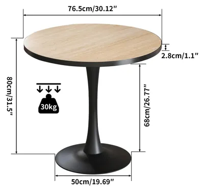 Produktbild von Runder Esstisch - Esstisch - 80 cm Durchmesser - Für 2 Personen - Travertin - Marmorplatte - Metallgestell - Minimalistisch-modern