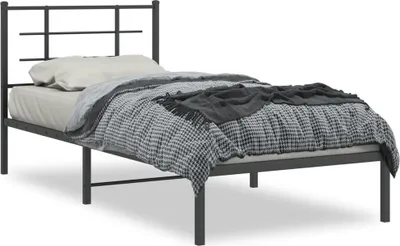 Produktbild von Design Bettgestell mit Kopfteil Metall Schwarz 90x190 cm, Klassische Betten 2024 Neu