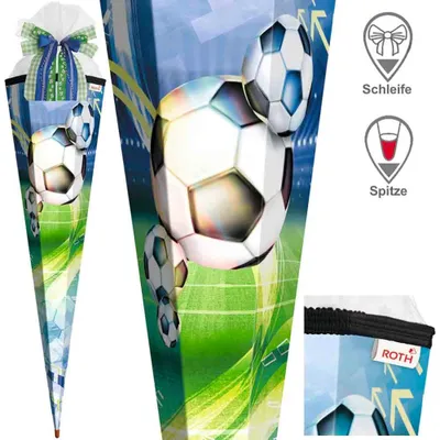 Produktbild von Roth Schultüte 85 cm Jungen Exklusiv Set, Motiv / Ausführung:Fussball Schleife Spitze