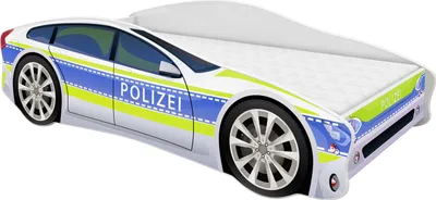 Produktbild von ACMA Jugendbett Kinderbett Auto-Bett Junior Cars Bett Komplett-Set mit Matratze, Lattenrost und Rausfallschutz 160x80 cm - Polizei -1