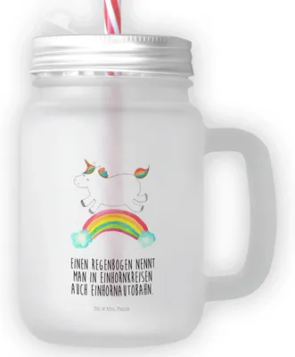 Produktbild von Mr. & Mrs. Panda Cocktailglas Einhorn Regenbogen - Transparent - Geschenk, Glas, Mit Henkel, Glitzer, Unicorn, Becher Deckel, Einhornpower, Trinkglas, Mason Jar