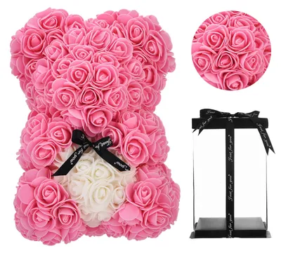 Rosenbär in Geschenkbox, rosa, 25 cm, handgefertigt