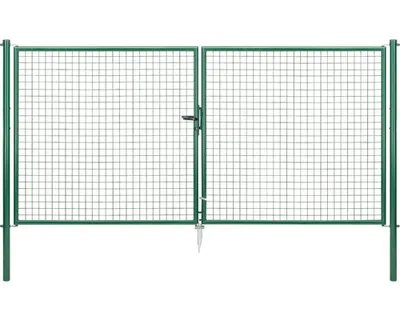 Zdjęcie produktu dla Alberts 603120 Brama podwójna z siatki falistej, ocynkowana na zielono, słupki 60 mm, wysokość 150 cm, szerokość 300 cm