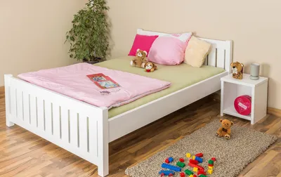 Produktbild von Bettrahmen für Kinder / Kinderbett 140 x 200 cm | Massivholz: Kiefer | Weiß Lackiert