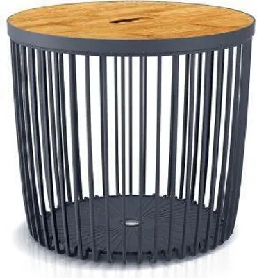 Produktbild von TONI ZEN Draht-Beistelltisch mit Bambusdeckel | 50 L | H x Ø 45 x 41 cm | Anthrazit | Bambus-Braun