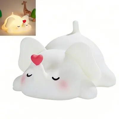 Produktbild von Herzf?rmiger Elefant Silikon Nachtlicht ,Kinder LED Tischlampe, Wiederaufladbar, 3 Helligkeitsstufen, Warmwei?, 1200mAh Akku