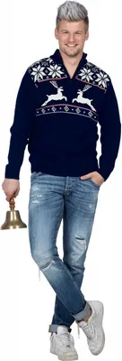 Produktbild von Wilbers Weihnachtspullover Rentier Marine blau - S-2XL  Weihnachtspulli Christmas Pulli Gr. XXL