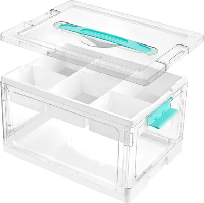 Produktbild von Faltbare Aufbewahrungsbox, Medikamentenbox mit abnehmbarem, Bastel-Aufbewahrungsbox für Kunsthandwerk, Bastelmaterial, Sortierbox,Nähgarn, stiftebo