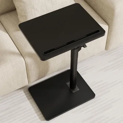 Immagine prodotto di Tavolino laterale per divano, regolabile in altezza, girevole a 360°, in legno a forma di C, colore nero