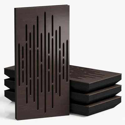 Productafbeelding van Set van 10 smalle akoestische panelen WAVE-F, 50x25x5 cm, wenge/zwart