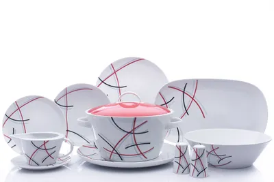 Zdjęcie produktu dla Zestaw obiadowy, porcelana Carlsbad, Thun, Tom, linie, 25 elementów