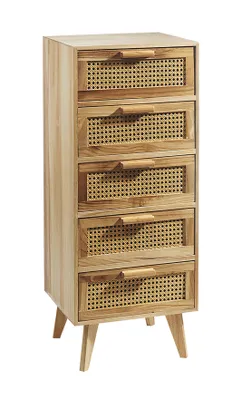Produktbild von Kobolo Kommode mit Wiener Geflecht 5 Schubladen Holz | Regal Nachttisch Regal Hochschrank Wohnzimmer Anrichte Beistelltisch Tische Rattangeflecht Deko