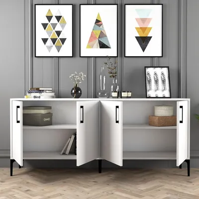 Immagine prodotto di Pollein - Credenza, 180x35x78h cm Bianco, 2 Ripiani