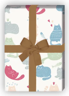 Produktbild von Fröhliches Katzen Geschenkpapier mit bunten Kätzchen, hell - G12358, 32 x 48cm