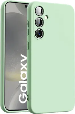 A mint green phone case is shown on a phone with the word 'Galaxy' visible on the screen.