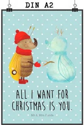 Produktbild von Mr. & Mrs. Panda Bild Nachtfalter Schneemann DIN A2 - Türkis Pastell - Geschenk, Winterzeit, Schnee, Weihnachten, Wanddekoration, wanddeko, Plakat, Wandbild, Winter