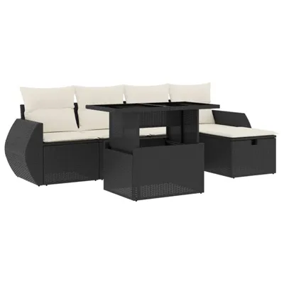 Produktbild von 6-tlg. Garten-Sofagarnitur mit Kissen Schwarz Poly Rattan