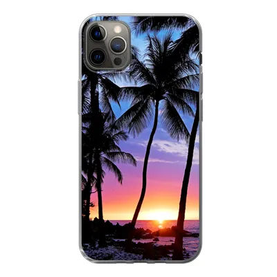 Produktbild von MuchoWow® Handyhülle Schutzhülle Hülle für iPhone 13 Pro Max Eine Silhouette von Palmen während eines Sonnenuntergangs auf Hawaii Silikon Softcase Handy Hülle - Mobiltelefon