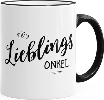 Produktbild von Kaffeetasse Geschenktasse Tasse Lieblingsonkel Geschenk Familie Onkel MoonWorks® Farbkante schwarz unisize