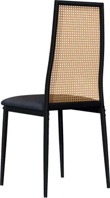 Image de Chaise De Salle à Manger En Rotin,Rembourrée Sans Accoudoirs,Style Contemporain,Pieds En Métal,Noir