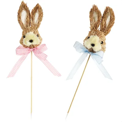 Produktbild von com-four® 48x Blumenstecker im Hasen-Design - Osterhasen-Dekostecker - niedliche Hasenköpfe mit Schleife - Steckdeko für Blumentopf und Beet - Häschen-Pflanzstab - Osterdekoration