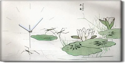 Produktbild von Wohnzimmer-Bild Leinwand Uhr 60x30 Malerei Asiatische Blätter Insekten See Kunst - weiße Hände
