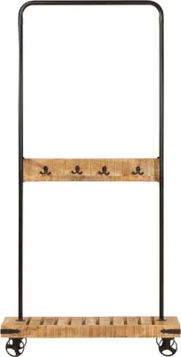 Obrázok produktu pre vidaXL Vešiak na kabáty s kolieskami 90x35x190 cm masívne drevo mango železo