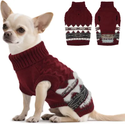 Imagen del producto de Suéter para perros, diseño Fair Isle, color burdeos, talla S, con abertura para arnés, ideal para perros pequeños