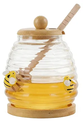 Zdjęcie produktu dla ZhouWei, 500 ml, szklany pojemnik na miód z łyżeczką i pokrywką. Wytrzymały i trwały