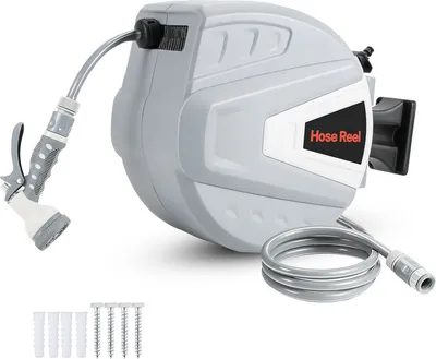 Obrázek produktu pro Clanmacy hadicový naviják 20M 180° otočný Premium automatický nástěnný box na hadici s vodní pistolí, včetně nástěnného držáku, šedý