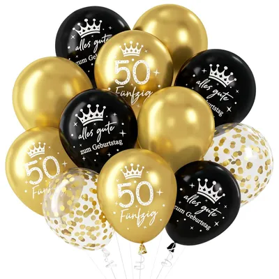 30 Luftballons schwarz-gold für 50. Geburtstag mit Buchstaben