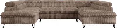 Produktbild von U-form Couch, Schlaffunktion, Ecksofa mit verstellbare Kopfstützen, Bettkasten - PEDRO U - Cord - Braun