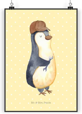 Produktbild von Mr. & Mrs. Panda Bild Wenn Papa es nicht reparieren kann, sind wir am Arsch DIN A4 - Gelb Pastell - Geschenk, wanddeko, Wandbild, drucke, Pinguin, Plakat, Posterdruck