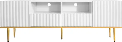 Immagine prodotto di Fortuna Lai Mobile TV moderno 165 x 36 x 55 cm, base con gambe e bordo dorati, design chiaro in bianco
