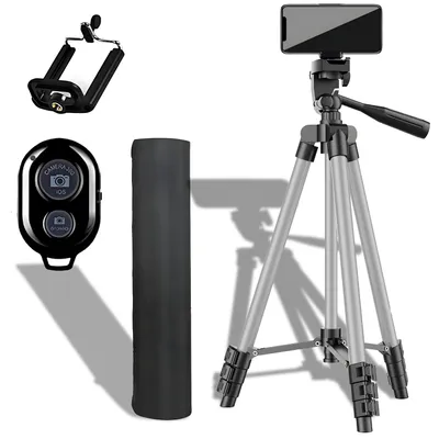 Produktbild von Dreibeinstativ für Smartphones, Handy und Kameras mit Bluetooth Fernbedienung und Fernsteuerung IOS Android 1/4-Zoll-Schraube Höhe bis 100cm Retoo