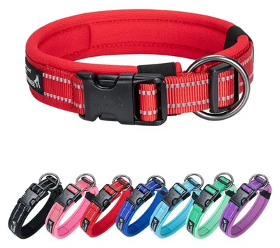 Produktbild von Hundehalsband verstellbar Nylon reflektierend M Rot
