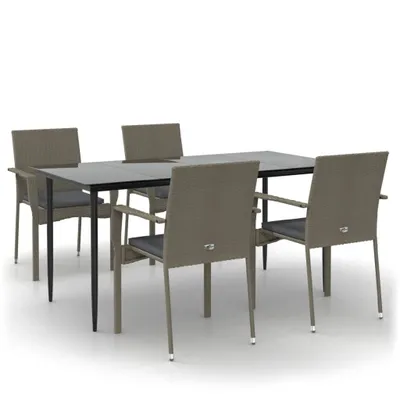 Image de vidaXL Salon de jardin 5 pièces avec coussins noir et gris Poly rotin