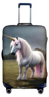 Produktbild von Gepäckabdeckung Einhorn, elastisch, waschbar, Kofferschutz, kratzfest, Reiseabdeckung, Weiß/Gartenmotiv, Medium