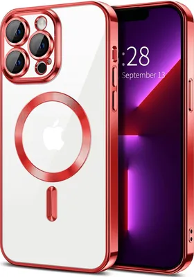 Image de Coque magnétique transparente pour iPhone 13 Pro, compatible MagSafe, coque de protection galvanisée avec protection de l'appareil photo Rouge