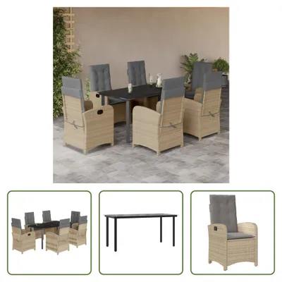 Produktbild von The Living Store 7-tlg. Garten-Essgruppe mit Kissen Beigemischung Poly Rattan