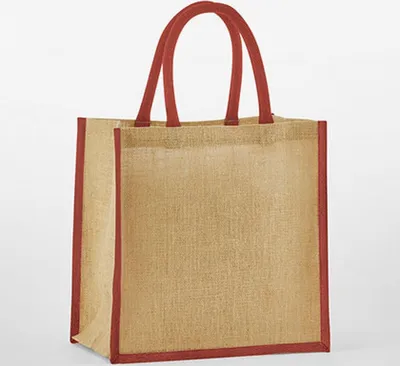 Immagine prodotto di Westford Mill W477 | Mini borsa regalo in iuta naturale inamidata - Colore: naturale/arancio ruggine - Dimensioni: 26 x 22 x 14 cm