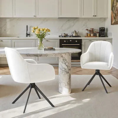 Produktbild von Hawthyhome 4-Fußstuhl,Esszimmerstühle drehbar Polsterstuhl mit Armlehne & Metallbeinen Moderner Küchenstuhl für Esszimmer, Wohnzimmer, Büro, Weiß