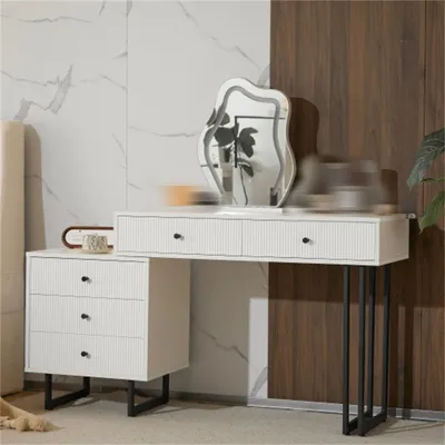 Immagine prodotto di Tavolino da toilette AIORBER, con specchio LED oscurabile, ampio spazio per riporre oggetti, materiale di alta qualità, piano allungabile, per camera da letto, 100x40x76cm, bianco