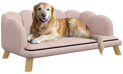 Produktbild von Haustiersofa für mittelgroße und große Hunde bis 25 kg, robustes Holz, gepolstert, Rosa, 98,5x60,5x35,5 cm, stabil, für Haustiere