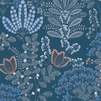 Produktbild von Profhome 393494-GU Blumen Tapete Floral matt blau weiß grau orange-rot 5,33 m2