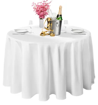 Produktbild von Runde Polyester Tischdecke - Weiß und Schwarz für Hochzeiten und Feiern